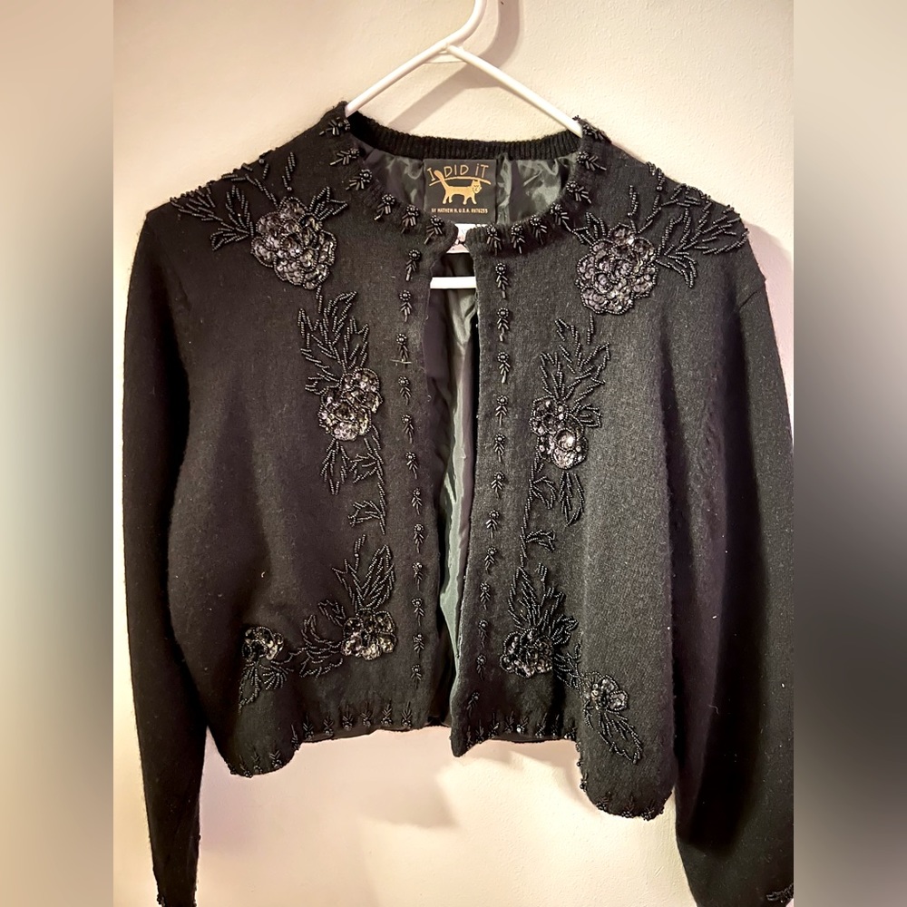 I Did It - Black, Cropped Beaded Sweater sz M